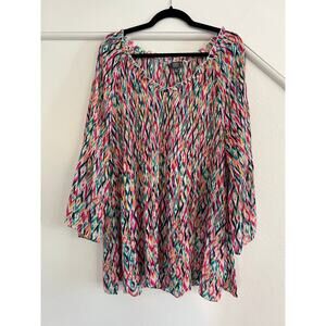 Ninety Clothing Womens 1X  Rainbow Bell Sleeve Blouse Boho Chic Festival 70s